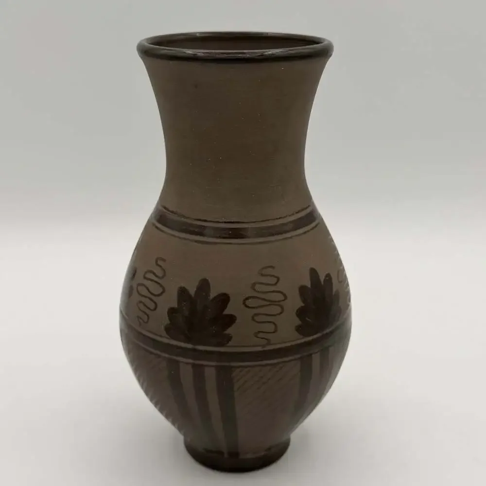Signed Studio Art Hungarian Black Pottery Vase
